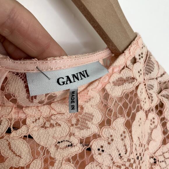 Ganni Duval Corded Lace Pink Midi Dress Womens EU 38 US 6/8 - Picture 13 of 16